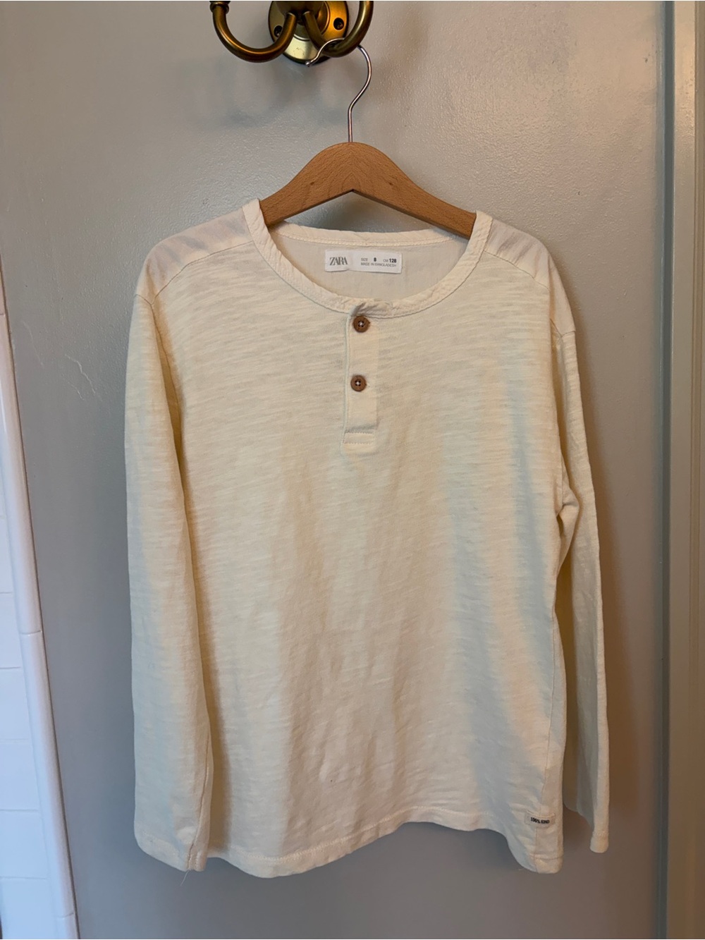 Zara Cream Long-Sleeve Henley Tee